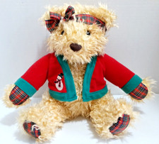 Hallmark Merrily Bear Christmas Plush Teddy Stuffed Animal Blonde, Brown Eyes