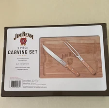 NEW JIM BEAM 3-Piece Carving Set - Carving Board - Knife - Fork NIB