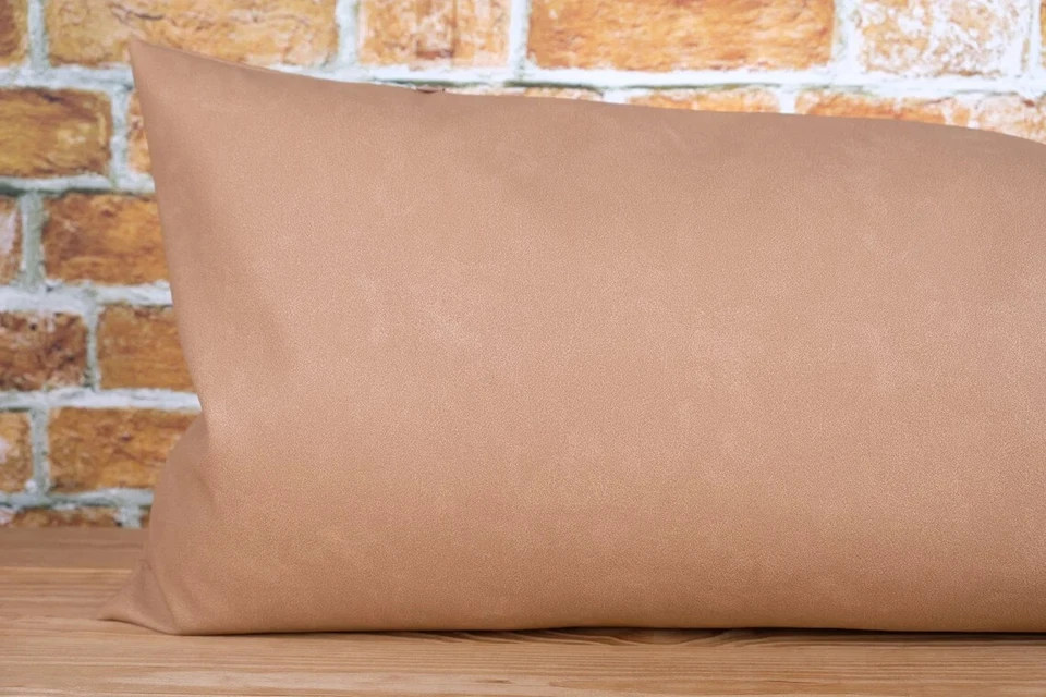 HANDMADE Faux Leather Extra Long Lumbar Throw Pillow Cover Camel Tan Brown 12x36 - Image 4 of 4