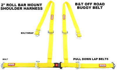 SEAT BELT BUGGY OFF ROAD 2'' SEAT BELT 4 POINT B&T ROLL BAR MOUNT HARNESS YELLOW