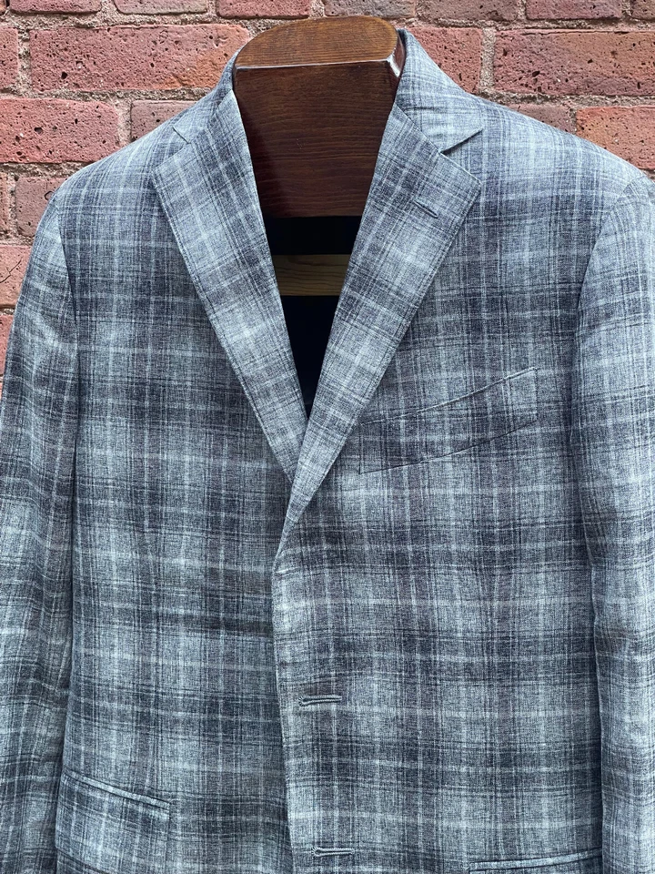 Traje EIDOS Napoli No Estructurado Seda Algodón Cuadros Italia 38R con Percha Foto 2 de 4