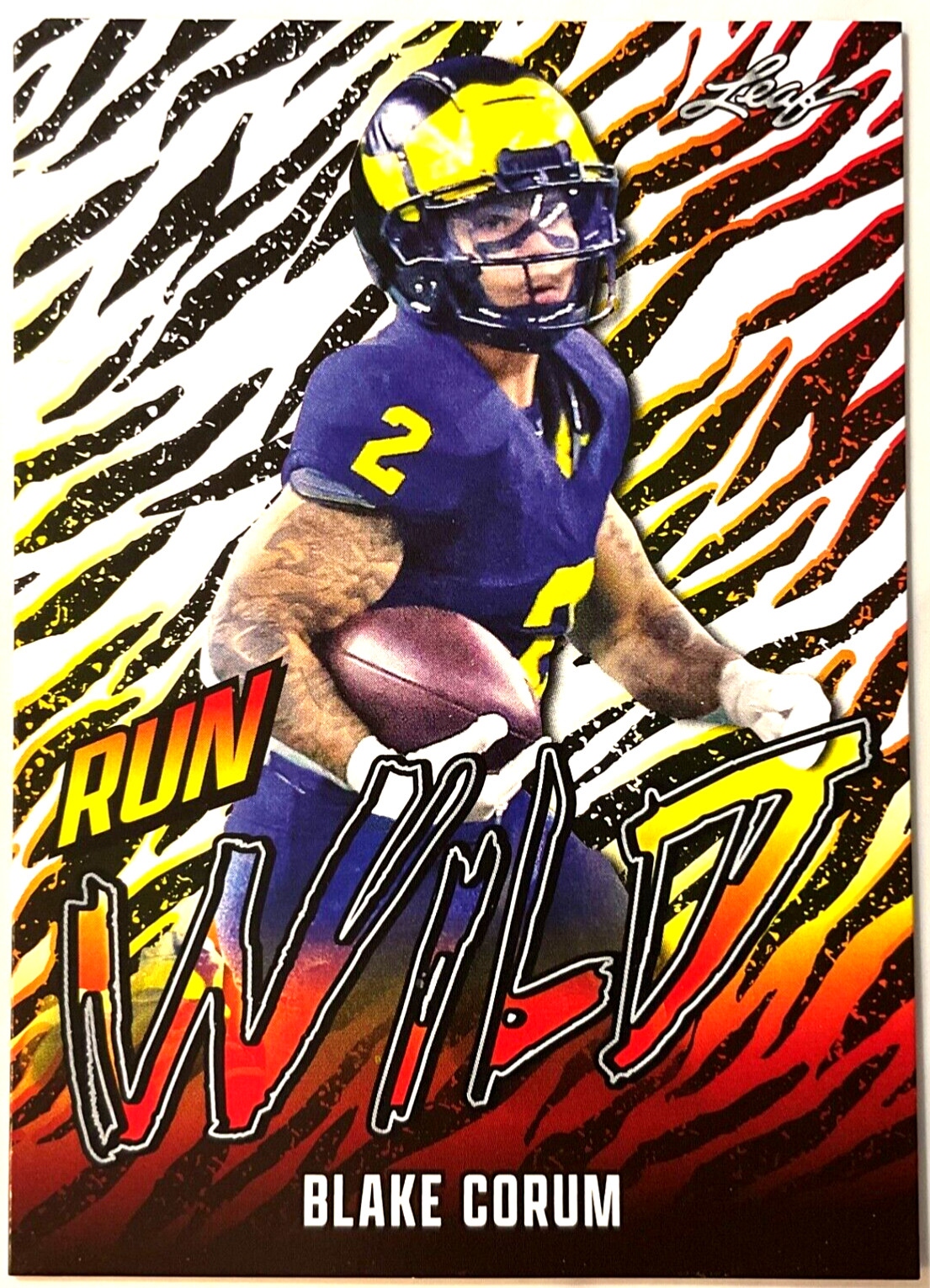 2024 Leaf Football Run Wild White Parallel Blake Corum RW-3 Michigan Wolverines