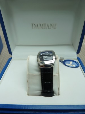GENUINE DAMIANI EGO WATCH DIAMONDS SILVER BLACK LEATHER  BOX +  AUTHENT. CARD 