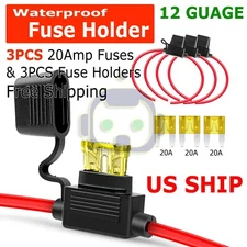 3 Pack 12 Gauge 20A ATC In-Line Blade Holder Copper Wire Add a circuit fuse tap