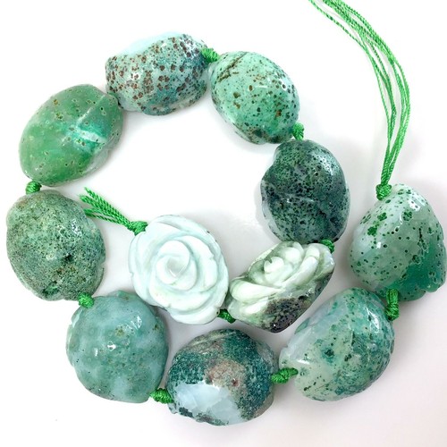 Ciondolo Rosa Intagliato Fiore Naturale Intagliato Perlina 15" Verde Blu Rosa Gioielli - Foto 13 di 33