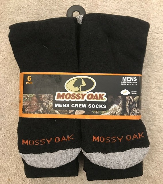 Mossy Oak Men's Crew Socks Black Cushion Comfort Durable Work Hunting 6