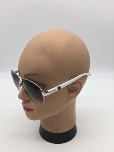 Gucci Gunmetal/White Aviator Designer Sunglasses 65-15-143 Blue Lens - Picture 3 of 9