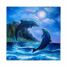 Dolphins Oil painting  Sea Animals Original Art on canvas Couple dolphins Art