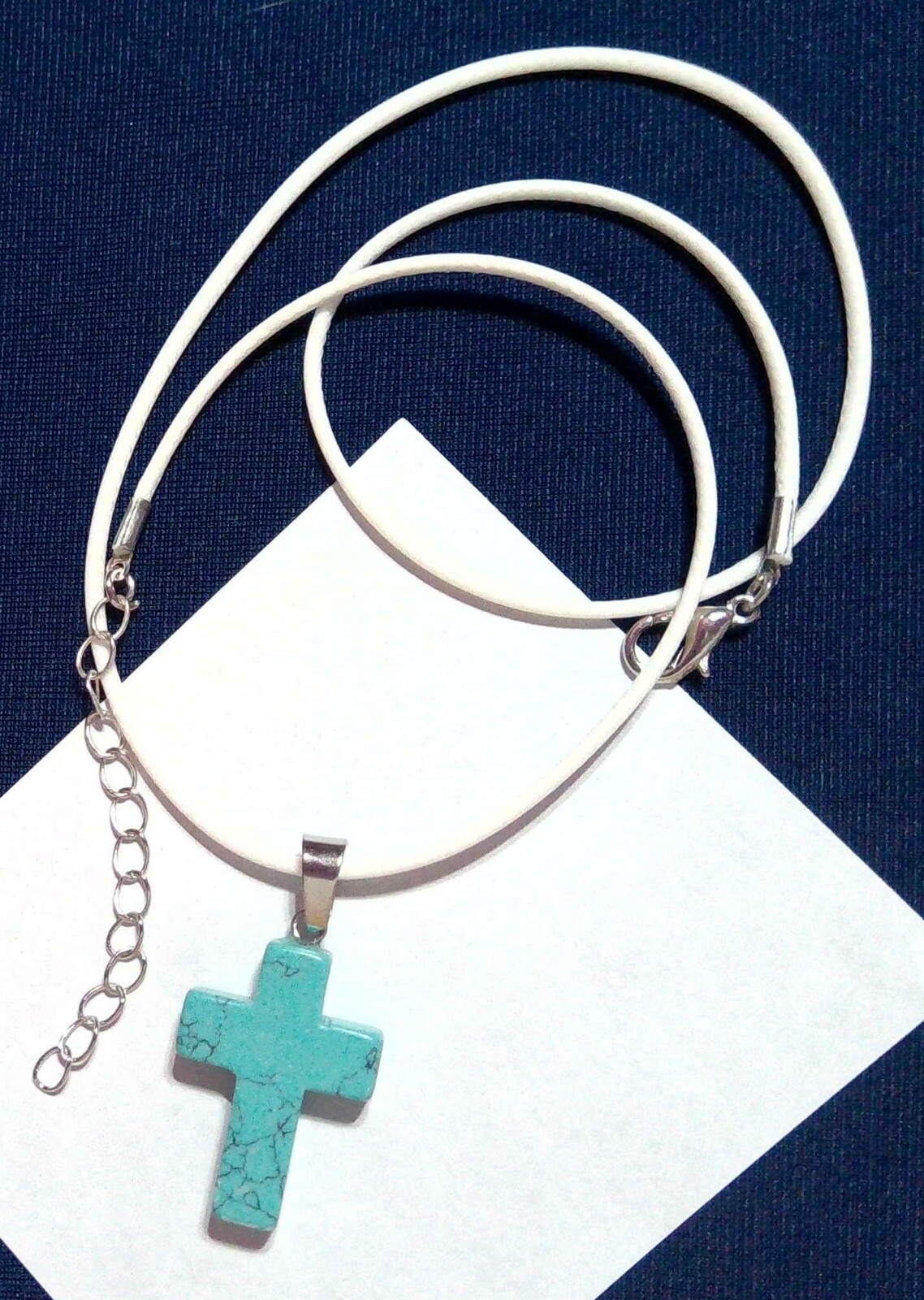 Jesus Cross Turquoise White Cord Communion Confirmation Easter Wedding Gift
