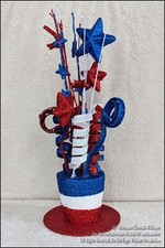 NEW FOURTH 4TH OF JULY UNCLE SAM TOP HAT RED WHITE  BLUE TABLE CENTERPIECE