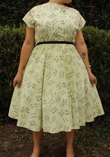 Retro Large Mint Green cotton swing dress squiggle pattern