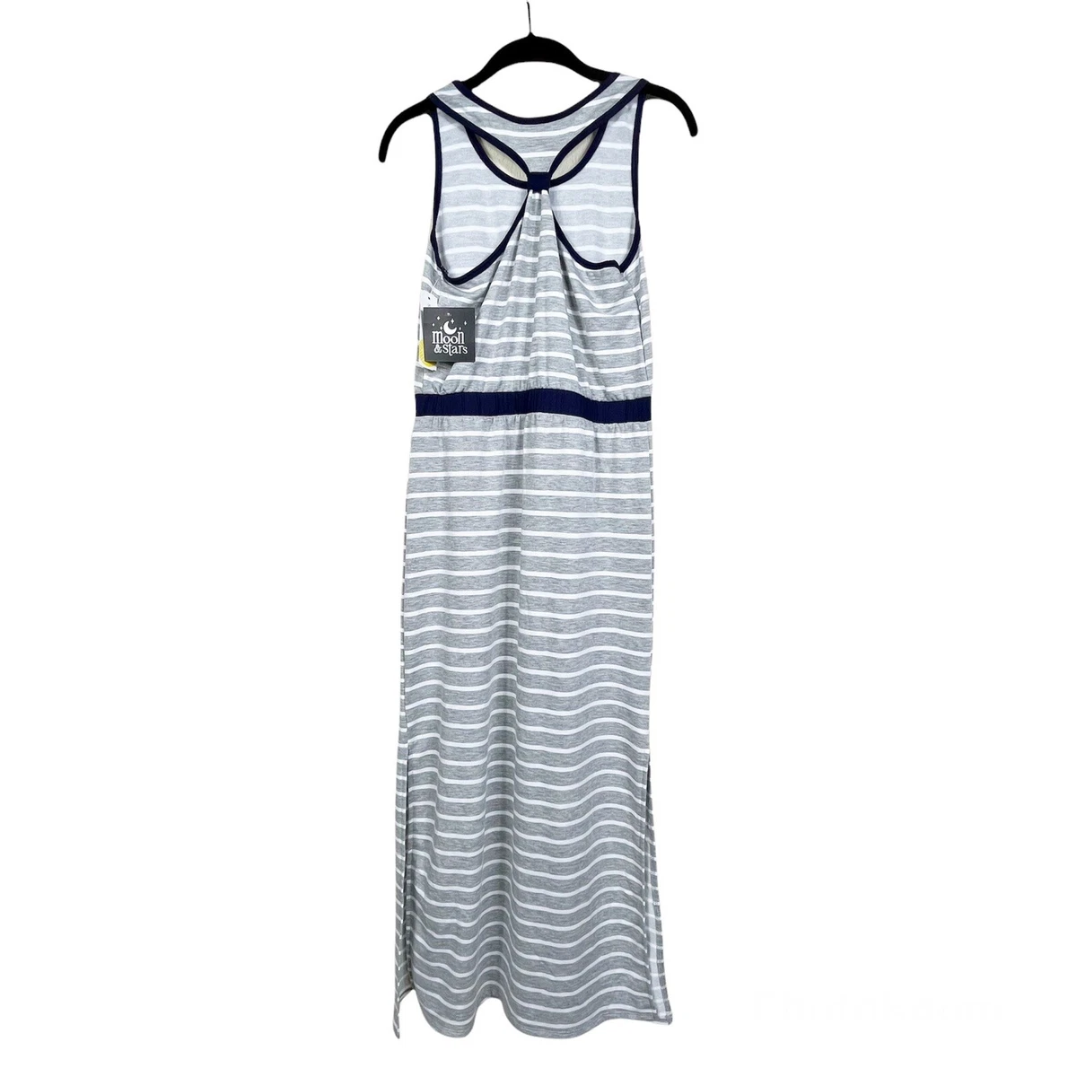 NWT Stitch Fix Moon & Stars Maxi Dress L Gray Navy Mimi Sleeveless French Terry