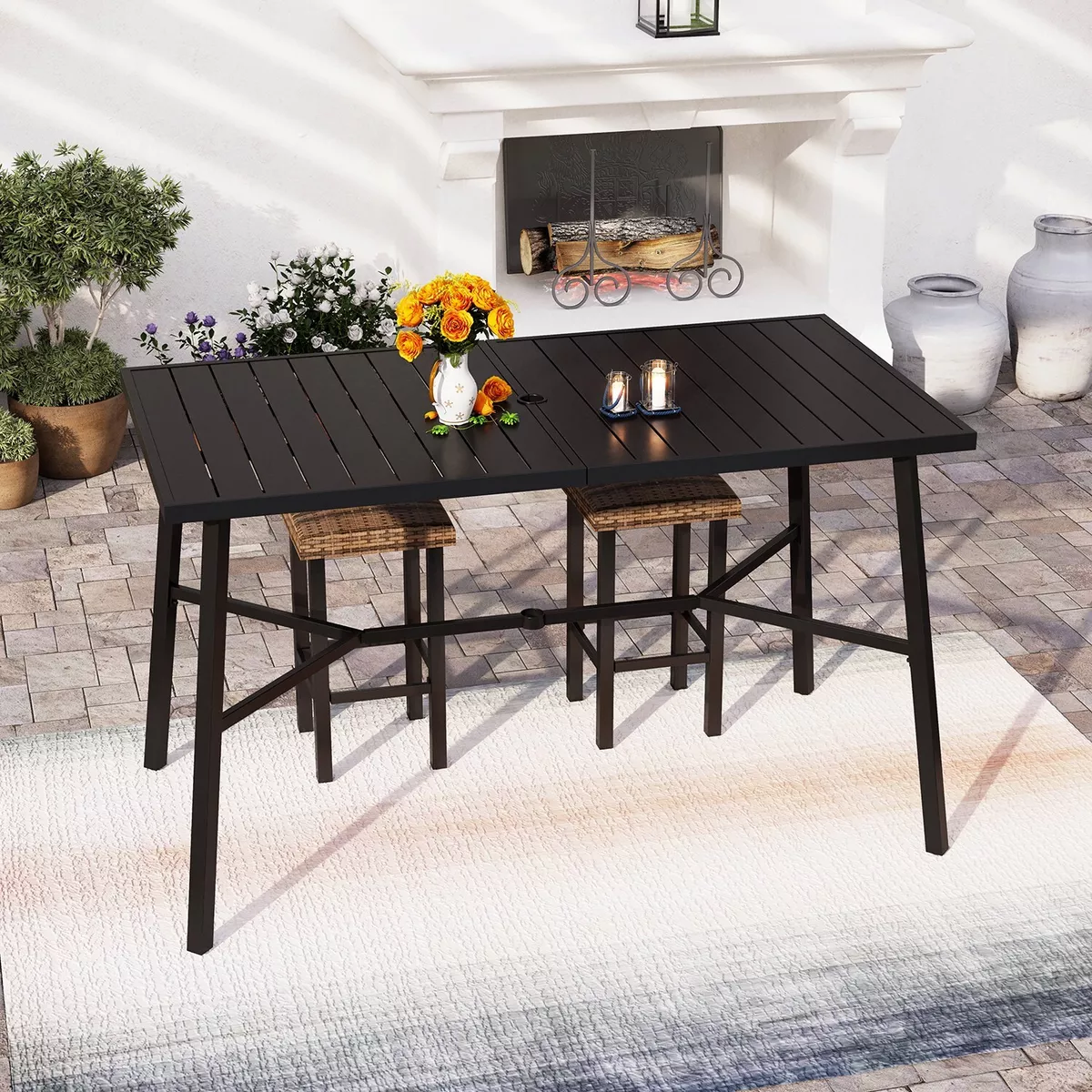 Patio Bar Table Outdoor Bar Height Rectangle Metal Dining Table