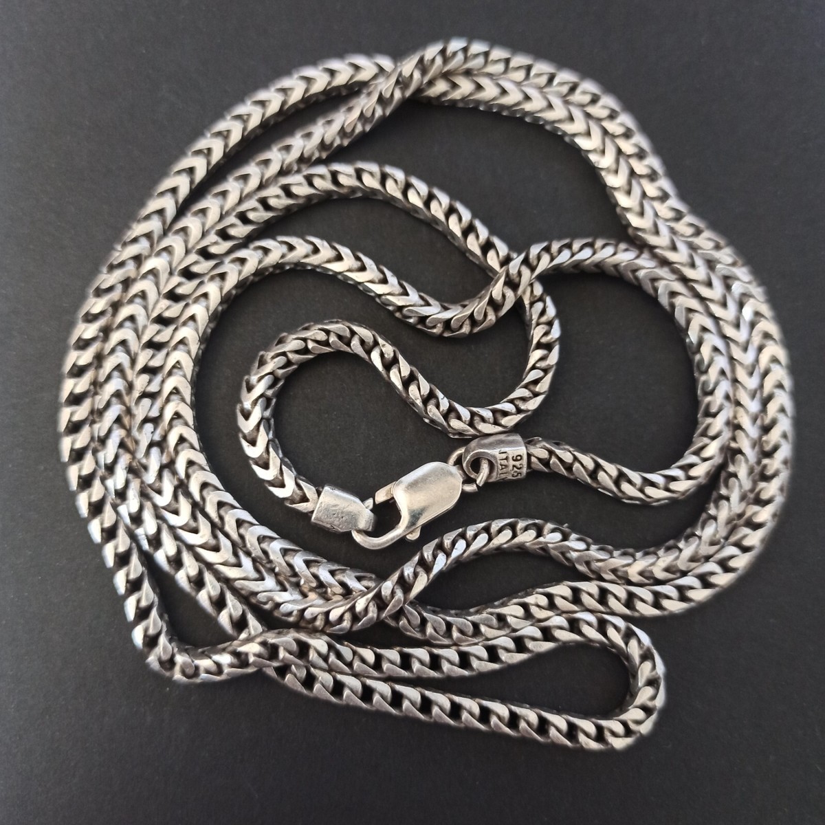 Sterling Silver Thick Long Chain Spiga/Wheat Necklace Men Women