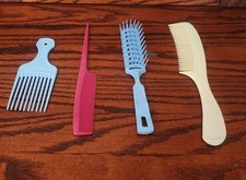 Lot of 4 Vintage Hair Combs & Brushes Teasing Pick Styling 80s Retro