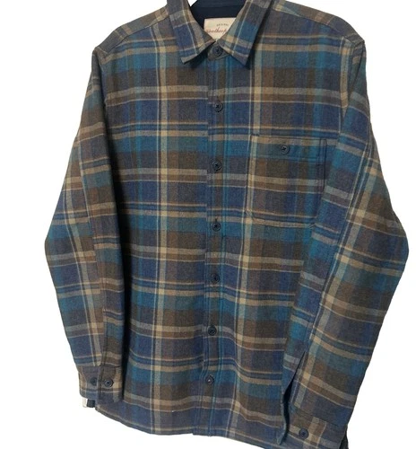 Weatherproof Men's S Flannel Plaid Fleece Blue Brown Button Down Barn Jacket image 4