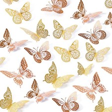 SAOROPEB 48PCS 3D Butterfly Wall Decor, Metallic Peel Stick Decals for Room