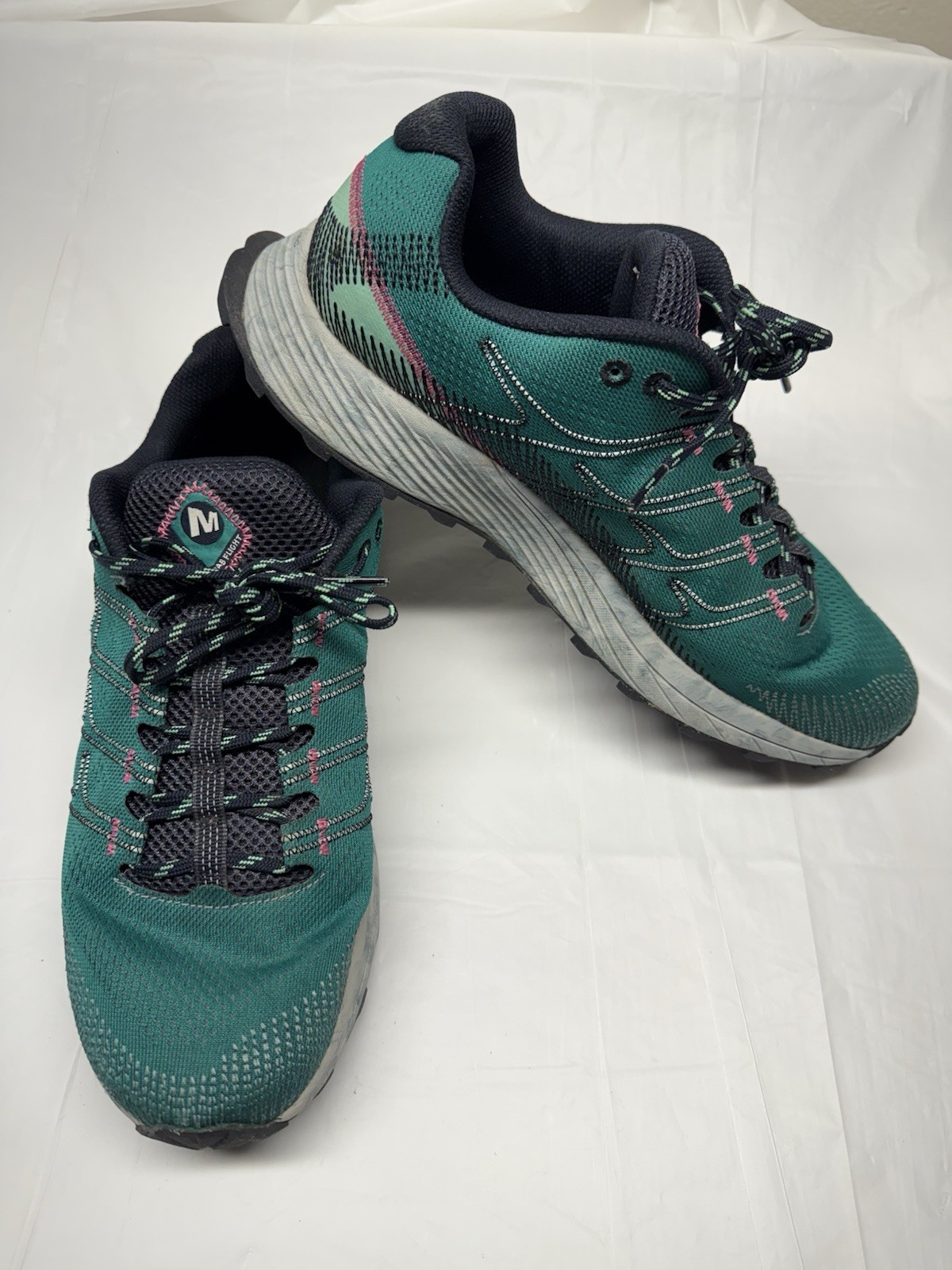 Sneakers Merrell Moab Flight da donna verdi a rete trail stringate misura 11 larghe