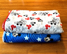 DISNEY BABY Mickey Mouse Lot of 2 REVERSIBLE BABY BLANKETS 38" X 30" Satin Edge