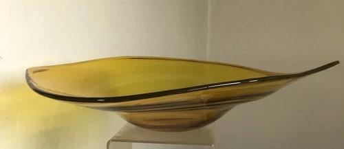 VINTAGE BLENKO GLASS ASYMETRICAL BOWL 955L WINSLOW ANDERSON YELLOW GOLD 17"
