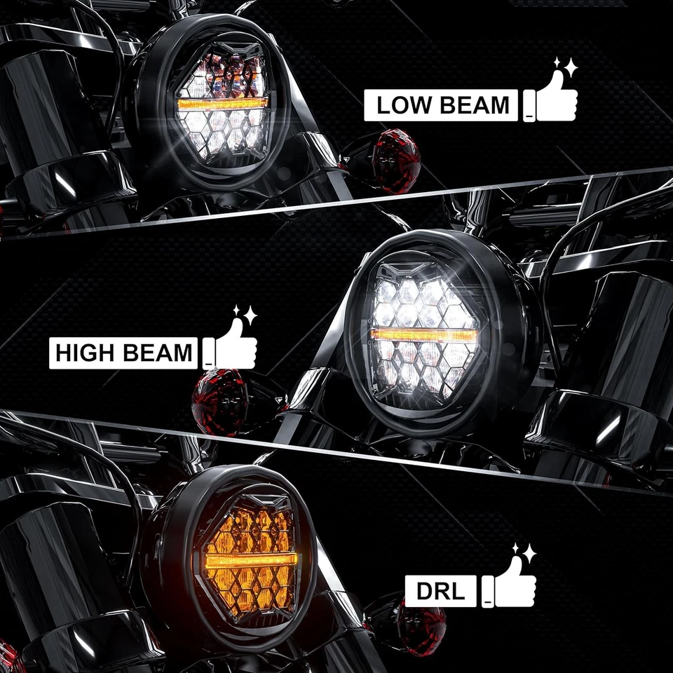 Faro LED de 5,75 pulgadas con DRL ámbar para Harley Dyna Street Bob Night Rod 2025 Foto 3 de 4