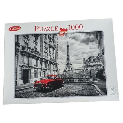 Puzzle 1000 Teile Paris Eiffelturm Rotes Auto Vintage Schwarzweiß