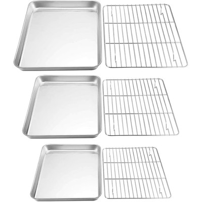 Stainless Steel Baking Sheet and Rack Set 6 Piece Non Toxic Heavy Duty Pan