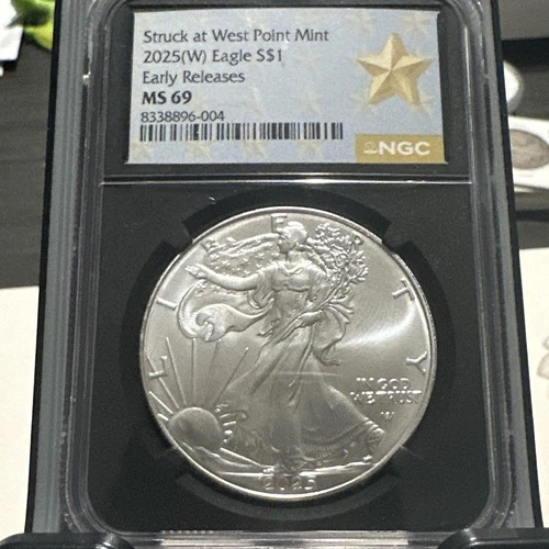 2025 (W) $1 American Silver Eagle NGC MS69 West Point Star Label Retro Core