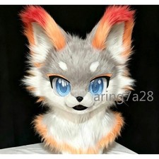 NEW Kemono Style Grey Fox Fursuit Head Paws Furry Cosplay Set Mask Halloween
