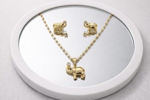 Authentic Elephant Gold Plated Jewelry Set – 16” Necklace with Extension & Stud Earrings