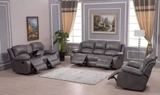 3-Piece Bonded Leather Reclining Sofa Set – Modern Living Room Furniture (Sofa +