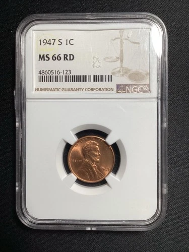 Beautiful High Grade 1947-S Lincoln Cent.  NGC GRADED MS66 RED