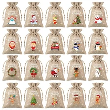 100 Pcs Christmas Burlap Bags with Drawstring Tags and Ropes Reusable Burlap ...