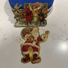 Vintage 2 Die-Cut Santa Claus Decoration