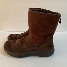 LL Bean Women's Brown Suede Fleece Lined Side Zipper Winter Boots Size 9 Medium