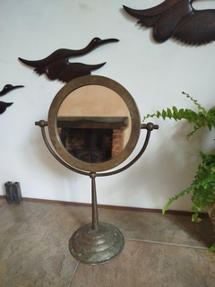 Antique Brass Table Top Vanity Mirror Magnifying Glass with Stand Adjustable