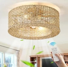 Boho Caged Ceiling Fan with Light 20", Handmade Hidden Enclosed Kitchen...