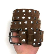 Stussy 8 Ball Studded Belt Brown Suede Leather 115cm  Y2K Streetwear Punk Skate