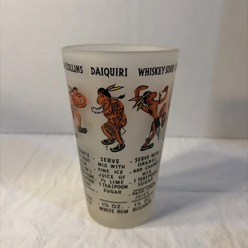 Vintage Federal Glass MCM Dancing Indians Cocktail Shaker Glass NO LID Frosted