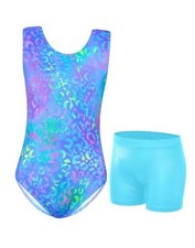 Gymnastics Leotards for Girls - 2 Piece Shiny 7-8 Years Shiny Blue Purple