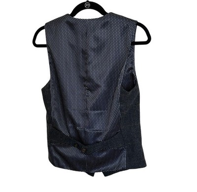Ted Baker London Mens Wool Waistcoat Vest 1 US 36 S Gray Plaid Navy Polka Dot