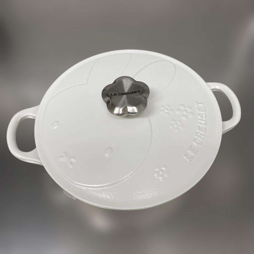 Le Creuset Miffy Marmite 18cm Cotton White Silver Flower knob 1.3L