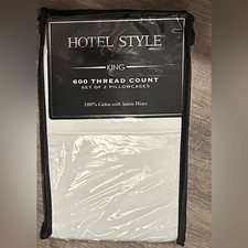 Hotel Style 600 Thread Arctic White Cotton Sateen Pillowcase, King 2 Count /New