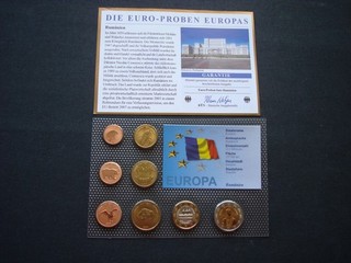 TOP Rumänien Euro Proben Kursmünzensatz im Blister Zertifikat! KMS! € Probe!