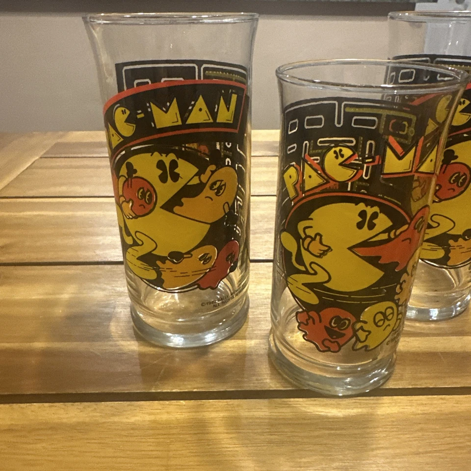 PAC-MAN Drinking Glasses 1982 Bally Midway (4) 2- Appr 6 1/4” & 2- Appr 5 3/4” - Image 2 of 4
