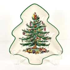 Spode Christmas Tree Holiday Tree Shaped Serving Dish Cookie Plate 8.25 x 9.25