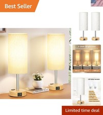 Small Touch Table Lamps Set of 2-3-Way Dimmable, USB A  C Charging, AC Outle...