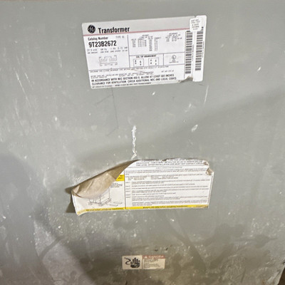 GE 9T23B2672 30 kVA 480V-208V 3-Phase Step-Down Hardwire Gray
