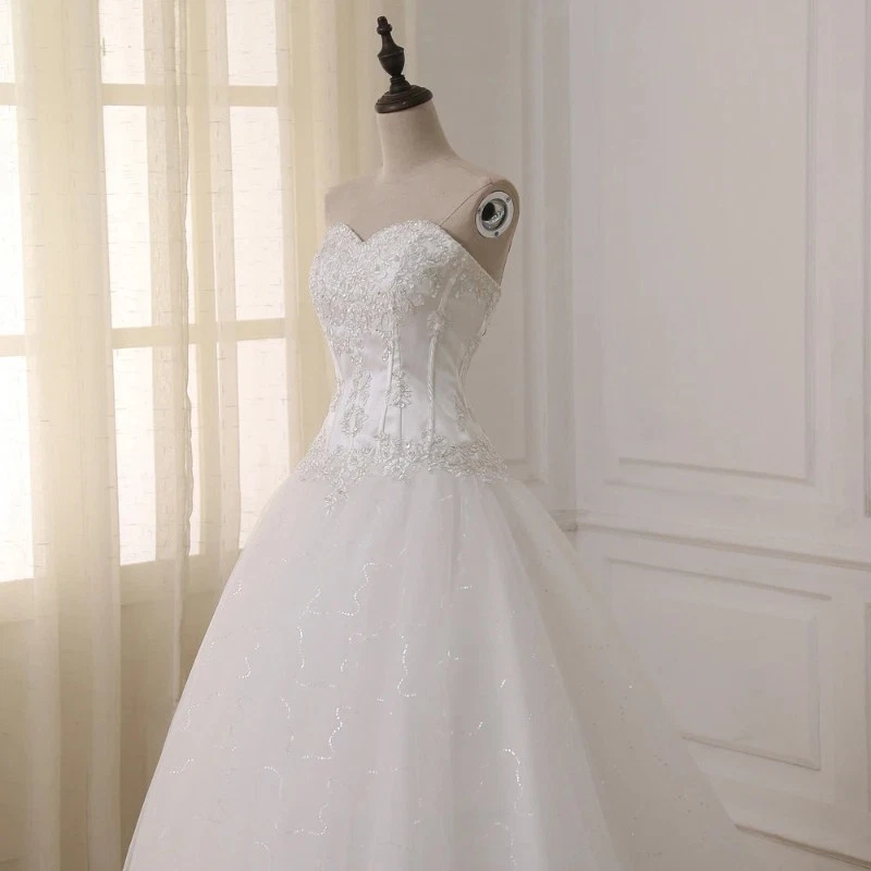 Plus Size Ball Gown Corset Wedding Dress Sweetheart Sequin Tulle Long Bride Gown - Image 3 of 4