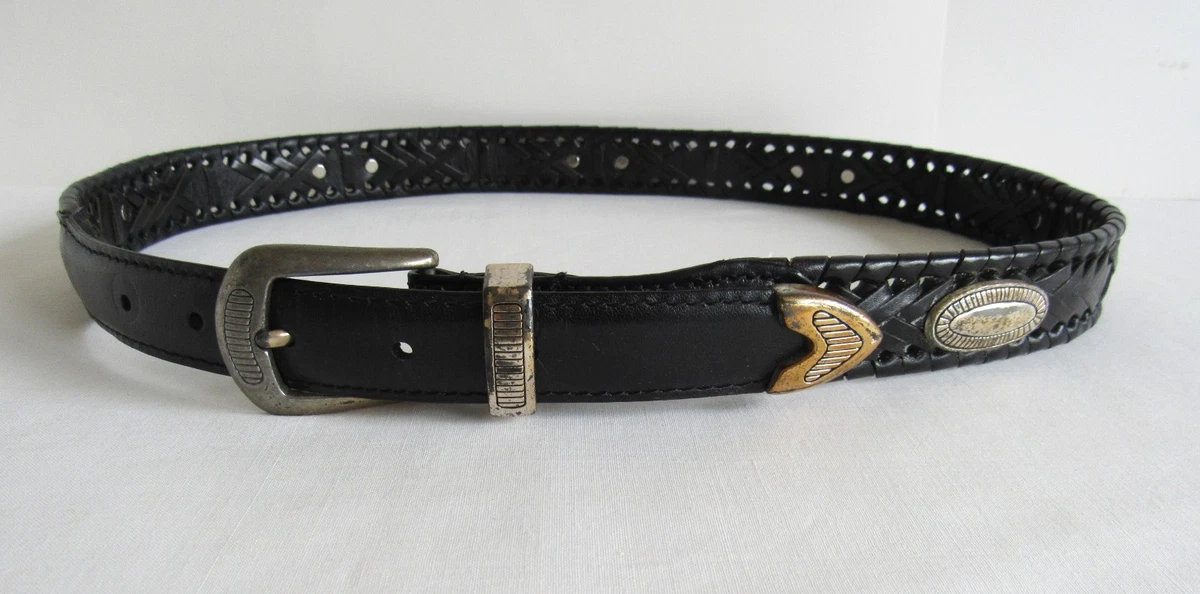 Vintage Coin Concho Belt Western Embossed Leather Black Size 34 Walking Liberty Coin Conchos Western Embossed Full Grain  main image 2